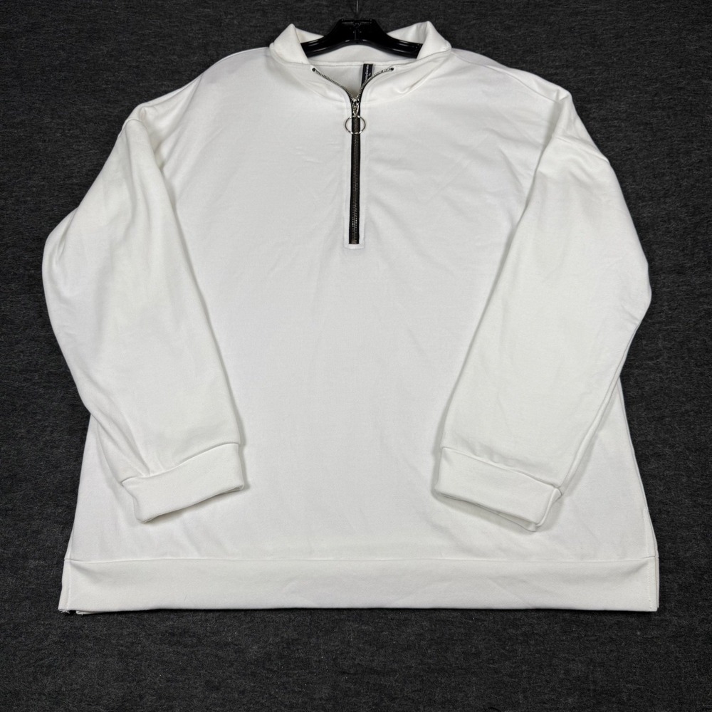 PrettyGarden White Quarter Zip Pullover Sweatshirt Oversized XL